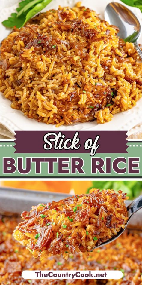 This quick and easy Stick of Butter Rice recipe has only 4 ingredients and is a fantastic side dish. It packs a punch of flavor and can be prepped in minutes! One Minute Rice Recipes, Side Dishes Using Rice, Rice And Veggie Side Dish, Sides Dishes Rice, Stick If Butter Rice, Casserole Rice Recipes, Simple Rice Dish, How To Make White Rice Flavorful, Minute Rice Side Dishes