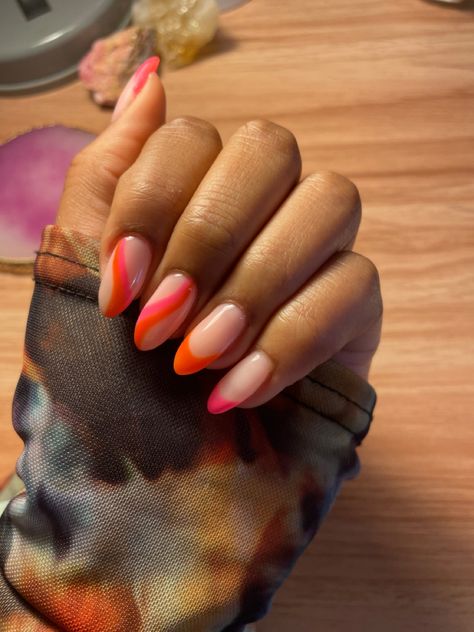 Pink And Orange Wedding Nails, Nail Art Designs Pink And Orange, Pink And Orange Toenails, Bright Pink And Orange Nails, Palm Springs Nails, Pink And Orange Nails, Neon Orange Nails, Palm Springs Wedding, Hot Picks