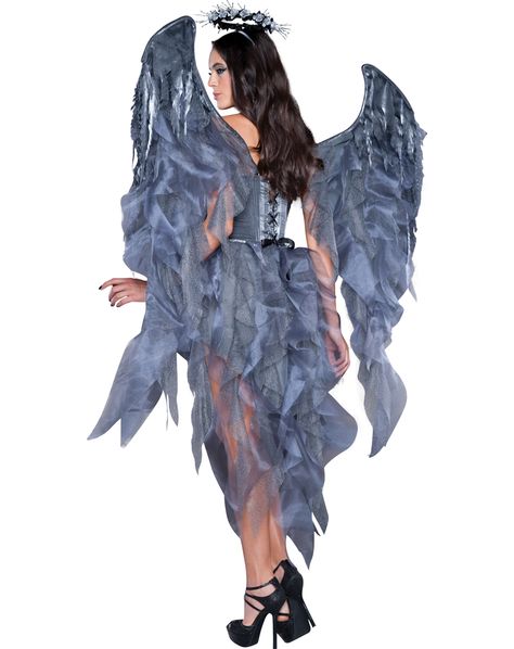 Dark Angel Halloween Costume, Fallen Angel Costume, Goth Halloween Costume, Dark Angel Costume, Angel Halloween Costumes, Dark Princess, Shimmery Dress, Halo Headband, Angel Costume