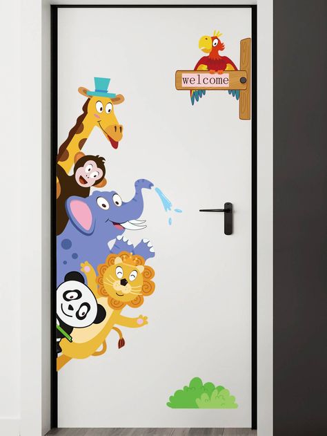 Cartoon Wall Painting, Kindergarten Interior, Kindergarten Design, Sliding Door Design, Door Sticker, Wall Decals For Bedroom, Famous Cartoons, Kids Interior Room, Door Decorations Classroom