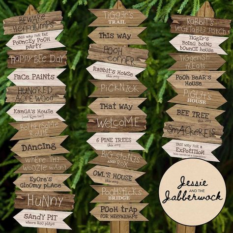 Fictional Places, Wood Decorations, Pooh Party, Hundred Acre Woods, Directional Signs, Sign Post, Party Pack, Party Packs, Print Store