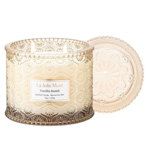 PRICES MAY VARY. VEGAN SOY CANDLE - Our scented candle is poured with natural soy wax which is cruelty-free and Non-paraben. This vegan candle guarantees a safe and delightful sensory experience. DOUBLE-WICK CANDLE - With a size of 12 oz/340 g and features 2 wicks that are made from lead-free cotton, this dual-wick luxury candle ensures a faster, more fragrant fill of larger spaces. Allowing for a clean and even burn for around 60 hours. VANILLA BOMB - Indulge in a captivating journey as vibrant Honey And Vanilla Candle, Affordable Christmas Gifts Target, 1 Wick Candles, La Jolie Muse Candle, Best Smelling Candles Target, Desighner Candles, Candles At Walmart, Aestheitc Candles, Couqutte Candle