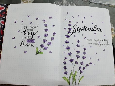 Journal Quote Page, Bullet Journal Month Cover, Bullet Journal Quote Page, September Bullet Journal, Lavender Theme, Bullet Journal September, Minimalist Bullet Journal, Quote Page, Cover Layout