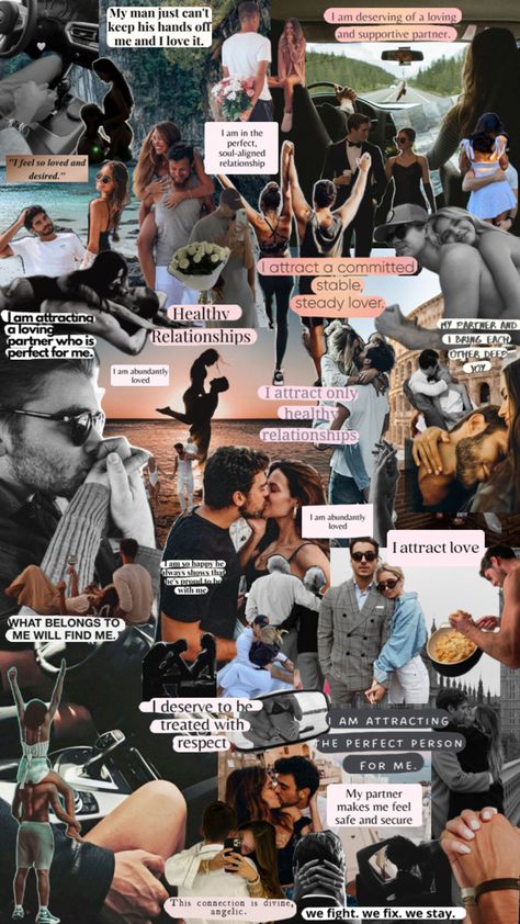 Soulmate Vision Board, Positive Manifestation Wallpaper, Relationship Vision Board, Vision Board Themes, Vision Board Book, Love Attraction, Manifesting Vision Board, Vision Board Printables, Life Goals Future