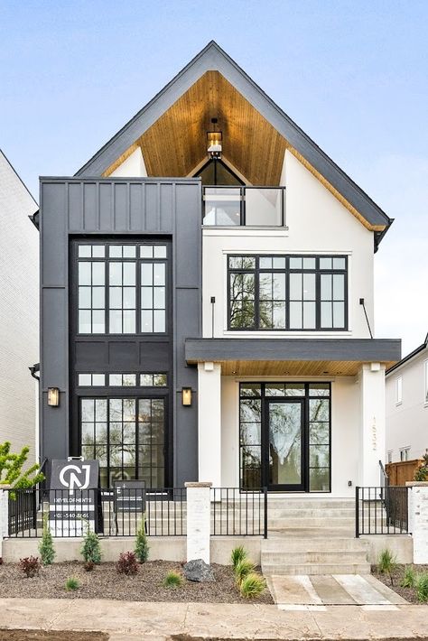 Gallery Three Story House Exterior, Modern Two Story Homes, 4 Storey House Design, Business Building Exterior, Row House Plan, Modern Home Elevation, Scandinavian House Exterior, 3 Story House, Apartments Building