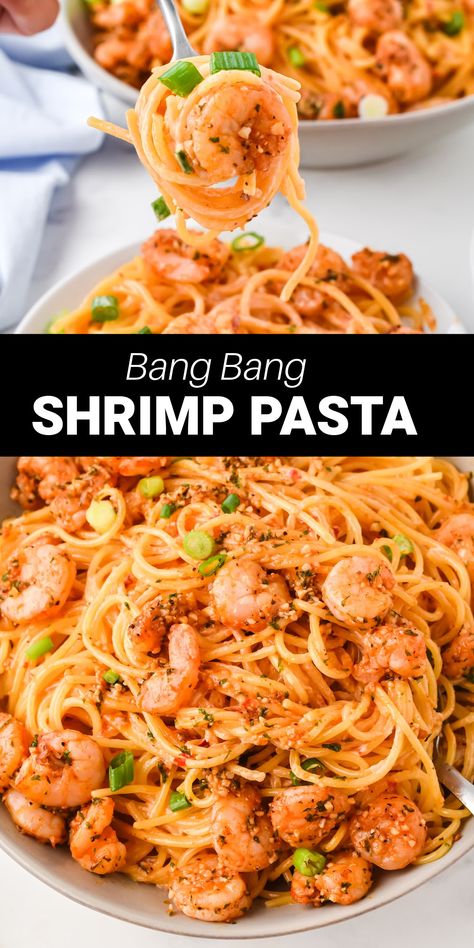 This homemade Bang Bang Shrimp Pasta recipe is a super quick and easy main course meal that’s bursting with the most incredible flavor. Inspired from the famous Bonefish Grill appetizer, this pasta dish with succulent shrimp and creamy sauce has all those same signature flavors the whole family will love. Bang Bang Shrimp Pasta Recipe, Bonefish Grill Bang Bang Shrimp, Amazing Easy Recipes, Bang Bang Shrimp Pasta, Grilled Appetizers, Crab Pasta, Bonefish Grill, Bang Bang Shrimp, Healthy Lunch Meal Prep