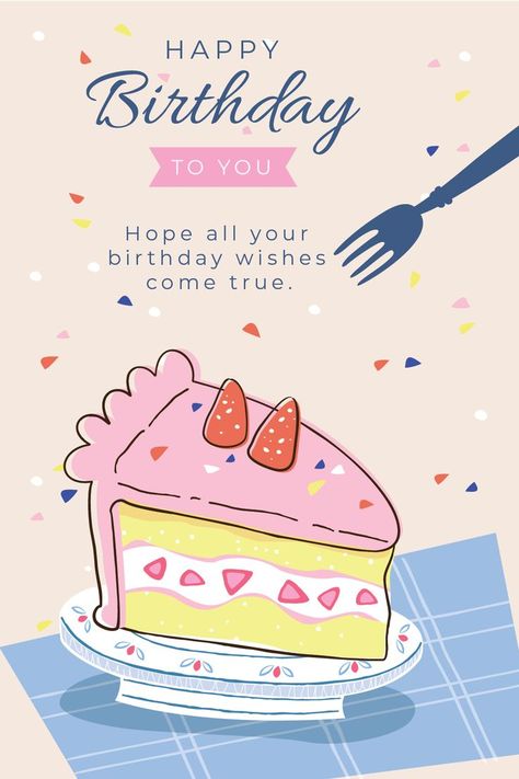 Birthday Cake And Wishes, B Day Cards For Bff, Happy Birthday Card Wishes, Birthday Cute Illustration, B Day Wishes, Birthday Cake Wishes, Birthday Wish Card, Happy Bday Wishes, Birthday Greetings For Sister