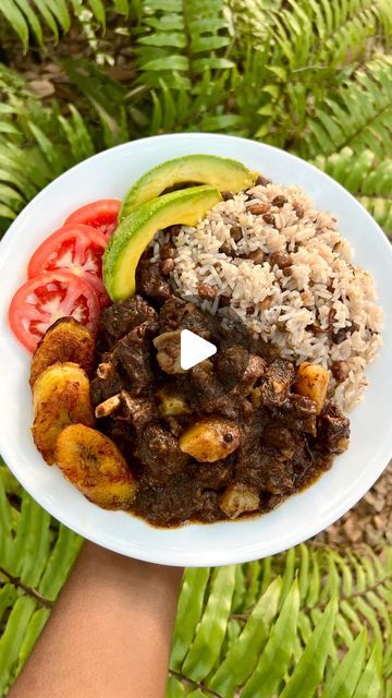 Typhanie Stewart on Instagram: "Have you tried brown stew goat?

Curry goat will always have my heart, but brown stew is certainly slept on, in my opinion. I served mine with rice & gungo peas, fried plantain, sliced tomato, and avocado pear with a nice cold glass of freshly-made carrot juice 😌

BROWN STEW GOAT:
3 lbs goat meat
2 tbsp fresh green seasoning
2 tsp Jamaican all-purpose seasoning
2 tsp Jamaican meat seasoning 
1 tsp seasoned salt
½ tsp black pepper
½ tsp ground coriander
1 tsp garlic paste
1 tsp ginger paste
½ tsp pimento seeds/allspice berries, crushed
½ tsp cloves, crushed
Few thyme sprigs
1 tbsp browning
½ onion, chopped
4 garlic cloves, minced
2 scallion stalks, chopped
1 scotch bonnet pepper (whole)
2 medium potatoes, cut into cubes
1 packet Ram-It-Up goat booster (optio Goat Curry, Green Seasoning, Fried Plantain, Curry Goat, Ginger Paste, Meat Seasoning, Scotch Bonnet Pepper, Goat Meat, All Purpose Seasoning