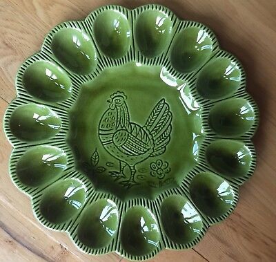 Vintage Deviled Egg Plate, Ceramic Eggs, Ceramic Deviled Egg Plate, Clay Chicken, Deviled Egg Platter, Chicken Plating, Easter Dishes, Egg Basket, California Pottery