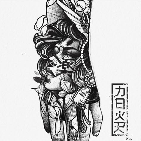 Tattoo Main, Japanese Hand Tattoos, Half Sleeve Tattoos Sketches, Geisha Tattoo Design, Neo Tattoo, Samurai Tattoo Design, Clever Tattoos, Creepy Tattoos, Japanese Sleeve Tattoos