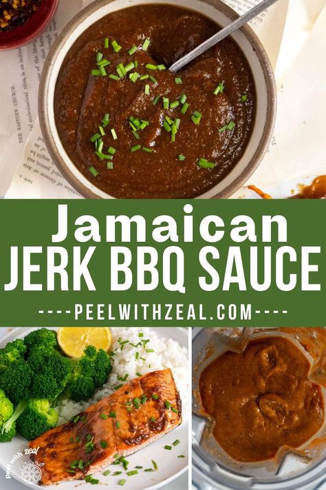 This Jamaican jerk BBQ sauce recipe strikes a harmonious balance between fiery, sweet, and smoky flavors. Combining the elements of a classic American barbecue sauce with the bold spices and Caribbean flair of jerk seasoning, it creates a uniquely delicious sauce perfect for the grilling season. Jerk Chicken Bbq Sauce, Sweet Jerk Sauce Recipe, Jerk Bbq Sauce Recipe, Calypso Sauce Recipe, Jerk Chicken Sauce, Jerk Bbq Sauce, Caribbean Bbq, Gravy Sauce Recipe, Jamaican Jerk Sauce