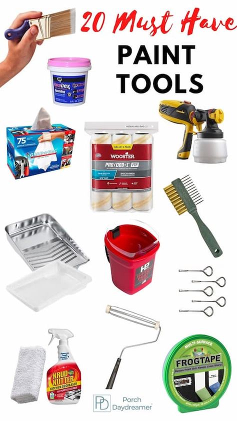 The 20 best paint tools for painting a room. My 20 must have tool to make your job easier. Includes Amazon Paint Tool Shopping List Porch Daydreamer, Tools For Painting, Painting Supplies List, Painting A Room, Paint Stir Sticks, Paint Tools, Choosing Paint Colours, Paint Tray, Best Paint