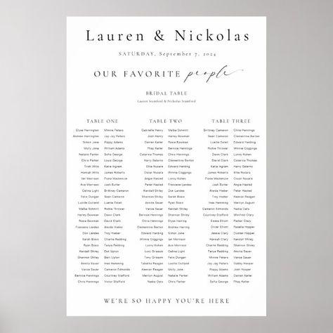 Create your own Poster | Zazzle Seating Chart Long Tables, Seating Chart Poster, Seating Chart Sign, Table Seating Chart, Script Text, Banquet Table, Bridal Table, Modern Minimalist Design, Banquet Tables