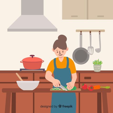 People cooking in the kitchen | Free Vector #Freepik #freevector #food #people #hand #kitchen Cooking Reference, Cooking Drawing, Kitchen Vector, Cooking Illustration, People Cooking, Kitchen Cartoon, Cook Art, Recipe Book Covers, Drawn Food