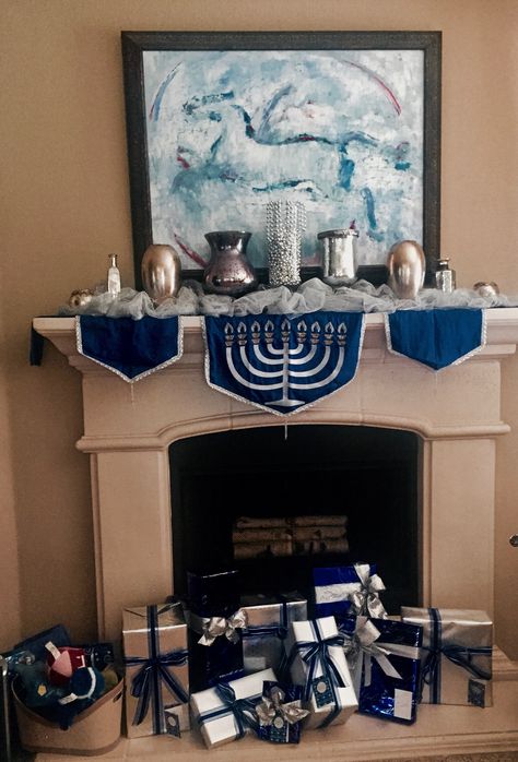 Hanukkah Decor, Mantel, Centerpiece Hanukkah Mantle Decor, Hannukah Decoration, Chanukah Food, Hanukkah Aesthetic, Chanukah Crafts, Chanukah Decorations, Hanukkah Decorations Diy, Hannukah Decorations, Hanukkah Bush