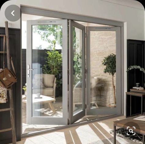 Bifold Doors Onto Patio, Deck Doors, Folding Doors Exterior, External Wooden Doors, Internal Folding Doors, Folding Patio Doors, Extension Plans, Porch Addition, Open Plan Kitchen Living Room