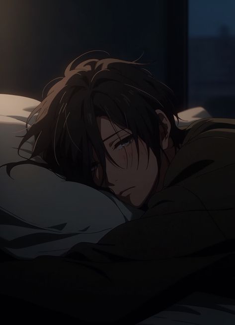 Anime Guy Sleeping, Knocking On Door Aesthetic, Anime In Bed, Sleeping Anime, Black Hair Anime Guy, Sleeping Boy, Boy Drawing, Cool Anime Backgrounds, Anime Girlxgirl