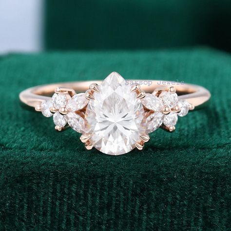 Excited to share the latest addition to my #etsy shop: Pear Cut Moissanite Blossom Engagement Ring With Double Claws In Rose Gold Wedding Ring Vintage Ring Gift For Wife, Girlfriend, Friend https://etsy.me/3phaFMr #gold #recycledmetal #prong #artdeco #no #women #rosego Cheap Oval Engagement Rings, Pave Setting Engagement Ring, Engagement Rings Sale, Moissanite Engagement Ring Oval, Oval Moissanite, Cluster Engagement Ring, Types Of Diamonds, Dream Engagement, Vintage Bridal