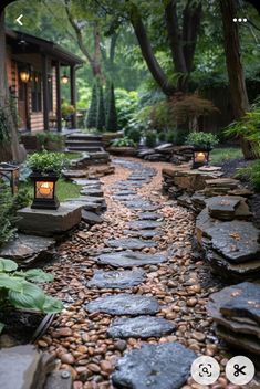 Natural Yards Ideas, Park Like Landscaping, River Rock Landscaping Ideas, Garden Decoration Ideas, River Rock Landscaping, Rock Landscaping Ideas, Rock Landscaping, River Rocks, Rock Garden Landscaping