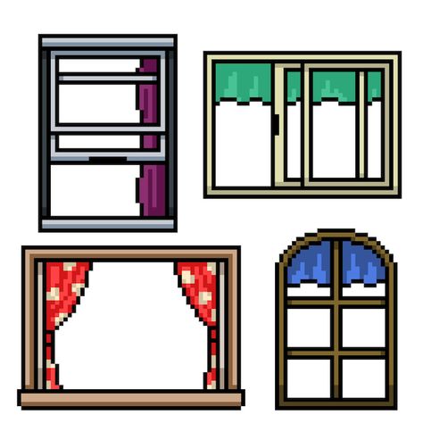 Pixel art various building window | Premium Vector #Freepik #vector #window-cartoon #cute-house #window #house-doodle Pixel Art House 2d, Window Pixel Art, Moonstone Island, Window Cartoon, Window Clipart, House Doodle, Window House, Broken Window, Window Color