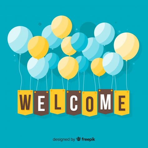 Welcome composition with flat design Fre... | Premium Vector #Freepik #vector #poster #party #design #template Welcome Background, Welcome Logo, College Reunion, Welcome Words, Welcome Images, Classroom Welcome, Invitation Frames, Welcome Design, Birthday Wishes Messages