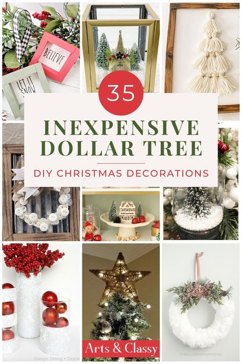 Dollar Tree is the perfect place to get all of your Christmas decorating supplies! With just a few simple items, you can make these 35 unique and festive decorations. From ornaments to wreaths to centerpieces, there's something for everyone here. So get crafty this Christmas and add some personality to your tree and home with these easy DIYs! Diy Christmas Shelf Decor, Diy Dollar Tree Christmas Decor Outside, Dollar Tree Garland Diy, Dollar Tree Christmas Hacks, Dollar Tree Holiday Decor Diy, Diy Dollar Tree Christmas Decorations, Dollar Tree Christmas Ornaments Diy, Christmas Decor Ideas Diy Dollar Tree, Dollar Tree Outdoor Christmas Decor