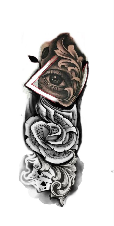 Rose And Money Tattoo, Money Rose Tattoo For Men, Rose Dollar Tattoo, Dollar Rose Tattoo Design, Money Rose Tattoo Design, Cover Up Tattoos For Men Arm, Half Sleeve Tattoo Template, Money Rose Tattoo, Dollar Tattoo