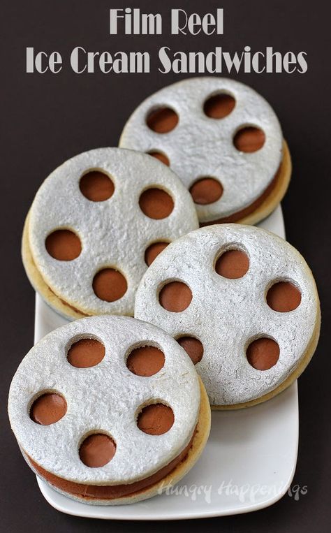 Hungry Happenings: Film Reel Ice Cream Sandwiches Oscar Party Ideas, Oscars Party Ideas, Academy Awards Party, Oscar Night, Film Reel, Awards Party, Oscars Party, Frozen Chocolate, Ice Cream Sandwiches