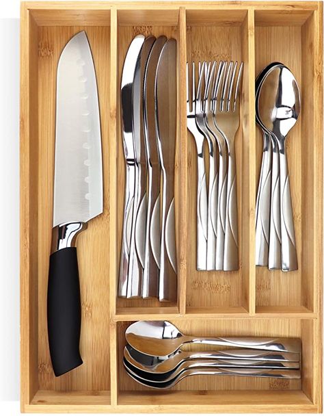 Amazon.com: PRISTINE BAMBOO 10 inch silverware tray organizer– Flatware Utensil Cutlery Silverware Holder for Drawer – Small Extra-Deep Wooden Kitchen Drawer Organizer Divider for Spoons Forks Knives cutleries : Home & Kitchen Bamboo Silverware, Deep Drawer Organization, Kitchen Drawer Dividers, Wooden Silverware, Silverware Organizer, Kitchen Drawer Organizer, Silverware Drawer Organizer, Utensil Drawer Organization, Utensil Organizer