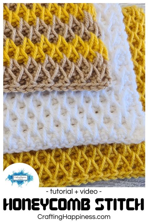 Learn how to crochet Honeycomb Stitch - free step by step tutorial & video from Crafting Happiness. Easy crochet tutorial for beginners. Crochet Beehive Pattern Free, Honeycomb Stitch Crochet, Crochet Honeycomb Stitch, Crochet Cowl Patterns, Honeycomb Crochet, Crochet Honeycomb, Crochet Tutorial For Beginners, Cowl Patterns, Baileys Recipes