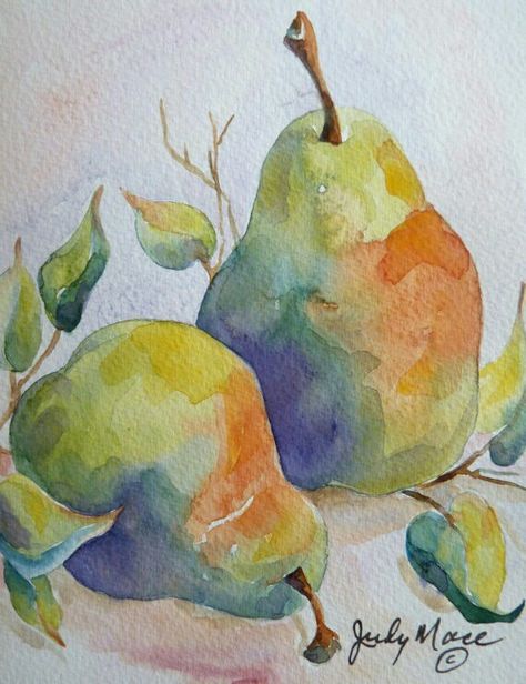 Watercolor Fruits, Fruit Artwork, Pear Art, Watercolor Fruit, Watercolor Pictures, Watercolor Projects, Watercolor Greeting Cards, Fruit Illustration, Watercolor Painting Techniques