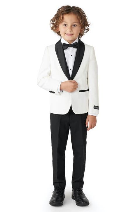 Ring Bearer Outfits: Boys' Wedding Clothes | Nordstrom Boys Formal Outfit, Suit With Bow Tie, Formal Boys Outfit, White Tuxedo Jacket, Kid Tuxedo, Bow Tie Pants, Wedding Outfit For Boys, Bow Tie Suit, White Tux