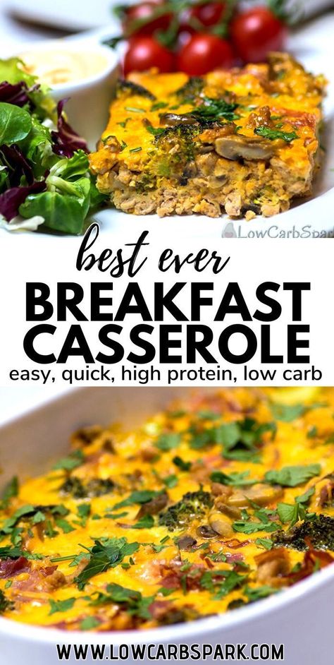 Discover your morning's best start with our Keto Breakfast Casserole! Packed with veggies, bacon, and eggs, it's only 4g net carbs per serving. Perfect for meal prep, this delicious, high protein casserole, nutritious dish keeps your keto goals on track and your taste buds happy. Ready to enjoy a hassle-free, healthy breakfast every day? Try it now! High Protein Egg Casserole, High Protein Casserole, Keto Breakfast Casserole, No Carb Breakfast, Keto Air Fryer Recipes, Low Carb Veggies, Bacon And Eggs, Ultimate Breakfast, Breakfast Casserole Easy