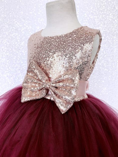 2 Layer Tulle Burgundy Rose Gold Blush Sleeveless Mini Sequin Bow Dress Junior Toddler Bridesmaid Flower Girl Birthday Graduation 2 4 6 8 10 - Etsy Rose Gold And Burgundy Bridesmaid Dress, Burgundy And Rose Gold Wedding, Rose Gold And Burgundy Wedding, Layered Tulle Dress, Wedding Bridesmaid Flowers, Quinceanera Planning, Blush Gown, Second Wedding, Ju Ju