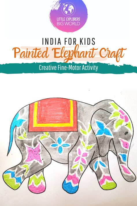 India for Kids!  In this activity, Little Explorers will have the opportunity to decorate their own elephants while developing fine motor skills. This is a perfect activity for individual children or entire classrooms! India Activities Preschool, India Crafts For Kids Culture, Art Around The World For Kids, India Activities For Kids, India Crafts For Kids, English Pie, Arts Preschool, Around The World Crafts For Kids, Indian Elephant Art