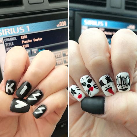 Kiss Band Nail Art, Kiss Band Nails Designs, Kiss Band Nails, Rock Concert Nails, Finger Claws, Gel Moment, Gel Nails Ideas, Fingernail Ideas, Banda Kiss