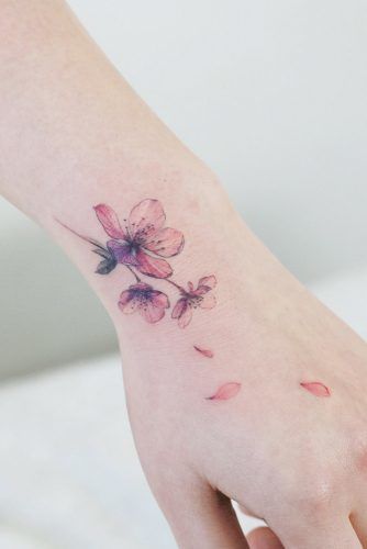 Tender Selection Of Cherry Blossom Tattoo For Your Inspiration ★ Rose Petals Tattoo, Petals Tattoo, Black Cherry Tattoo, Cherry Tree Tattoos, Cherry Tattoos, Cherry Blossom Petals, Cross Tattoos For Women, Geniale Tattoos, Incredible Tattoos