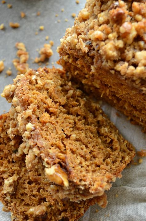 Lightened up with unsweetened applesauce and mashed sweet potatoes, this Healthy Sweet Potato Crunch Bread is big on flavor & low on calories. Healthy Sweet Bread, Healthy Sweet Potato Muffins, Sweet Potato Crunch, Tea Breads, Hot Buns, Food Dump, Sweet Potato Dessert, Healthy Sweet Potato, Pumpkin Banana Bread