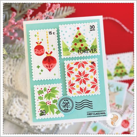 Postage Stamps Collage, Collage Christmas, Postage Stamp Design, Christmas Stencils, Cricut Cards, Flower Stamp, Marianne Design, Paper Crafts Cards, Christmas Cards Handmade