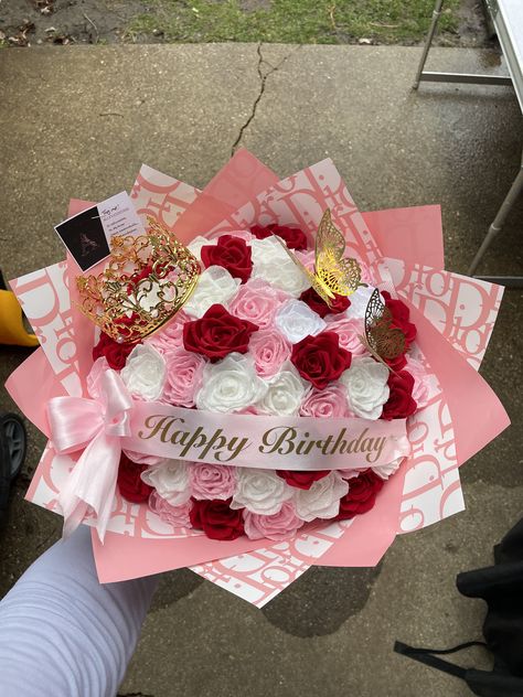 Customizable! Message me!! Flowers For Girlfriend, Gift Card Bouquet, Ribbon Rose Bouquets, Roses Bouquet Gift, Ribbon Flowers Bouquet, Birthday Flowers Bouquet, Luxury Flower Bouquets, Pink Wrapping Paper, Eternal Rose