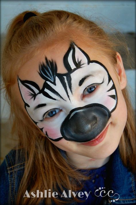 Ashlie Alvie - Zebra Zebra Face Paint For Kids, Zebra Face Paint, Zebra Makeup, Zebra Face, Animal Face Paintings, Adult Face Painting, Girl Face Painting, Face Painting Tutorials, Halloween Makeup Diy