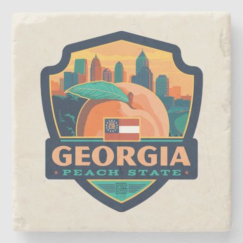 State Pride Georgia Stone Coaster - Georgia Gift Winning Illustration, Thomasville Ga, State Of Georgia, Anderson Design Group, Georgia State, Paper Coaster, Stone Coasters, Square Paper, Vintage Advertising