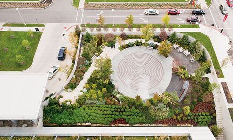 Hospital Garden Design, Healing Garden Design Hospital, Seasonal Architecture, Hospital Landscape Design, Round Garden Design, Labyrinth Landscape, Healing Garden Design, Healing Landscape, University Landscape