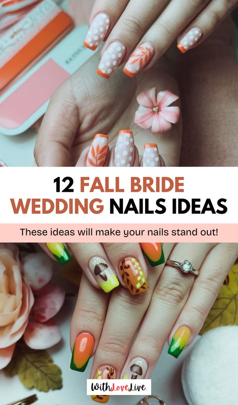 Get ready for your fall wedding with beautiful nail ideas that capture the season's charm! 🍁✨ Explore colors and designs that celebrate autumn hues and textures, from rich burgundy to delicate leaf patterns. Perfect your bridal style and save this pin for your wedding day inspiration! Enchanted Forest Wedding Theme, Wedding Nails Ideas, White Nails With Gold, Bridal Nails Designs, Elegant Wedding Themes, Forest Theme Wedding, Enchanted Forest Wedding, Autumn Bride, White Wedding Gowns