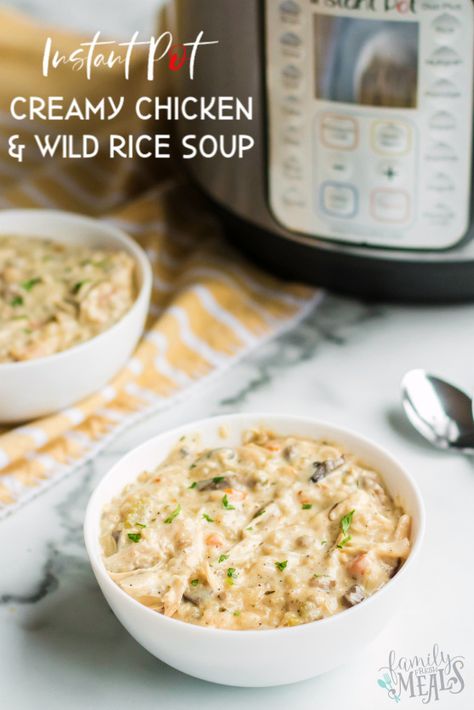 Instant Pot Creamy Chicken Wild Rice Soup #familyfreshmeals #instantpot #pressurecooker #instantpotsoup #chickenwildrice #wildrice #soup #creamysoup #easyrecipe #familyfavorite #chicken Chicken Soup Recipes Easy, Chicken And Wild Rice Soup, Wild Rice Soup Recipes, Chicken Wild Rice, Soup Creamy, Chicken Wild Rice Soup, Creamy Chicken And Rice, Rice Soup Recipes, Fresh Meals