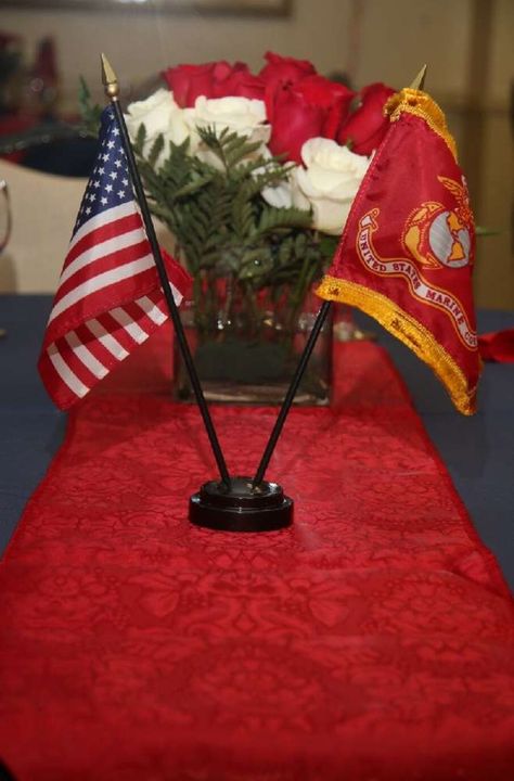 Welcome Home Party Ideas, Home Party Ideas, Marine Party, Welcome Home Party, Retirement Ceremony, Welcome Home Parties, Semper Fidelis, Military Retirement, Ceremony Decor