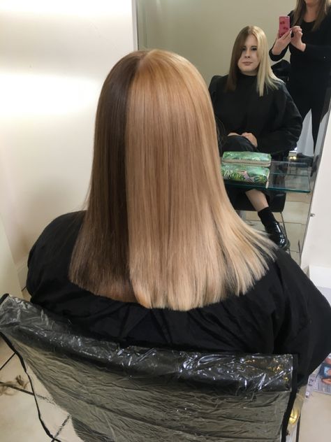 Half Blonde Half Brunette Hair, Half Brunette Half Blonde Hair, Half Half Hair, Half Colored Hair, Goldie Locks, Half And Half Hair, Split Dye, Pots Diy, Split Dyed Hair