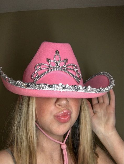 Pink Cowboy Hat Aesthetic, Cowgirl Party Outfit, Cowboy Hat Aesthetic, 17th Birthday Party Ideas, Music Cover Photos, Pink Cowboy Hat, Pink Cowboy, Hat Aesthetic, Pink Costume