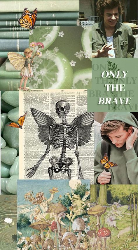 Harry Styles Fairy, Green Wallpaper Collage, Fairycore Aesthetic Wallpaper, Harry Green, Louis Tomlinson Harry Styles, Louis Harry, Cottagecore Frog, Sage Green Wallpaper, Frog Wallpaper