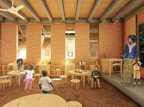 Gallery of Archstorming Announces Winning Designs for Mozambique Preschool - 6 Rural School Design, Preschool Architecture Design, Kaira Looro, Social Housing Architecture, Sustainable Schools, Site Plan Design, Shelter Design, Library Architecture, School Interior